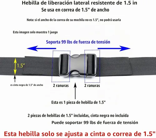 Vista 4 de Hebilla de Liberación Lateral Rápida, Hebilla de Clip de Plástico de Servicio Pesado con Cierre de Broche para Sujetadores de Correa de Mochila