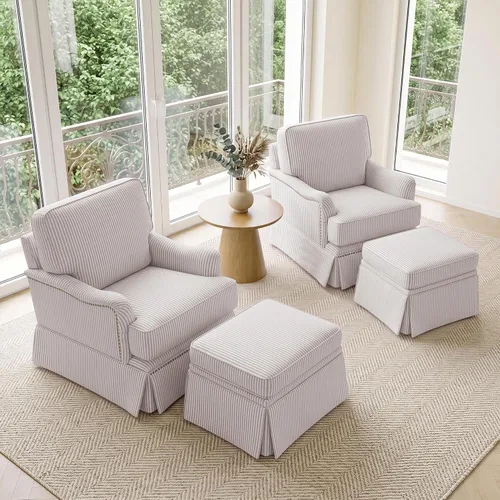 Vista 56 de Silla decorativa giratoria con otomana de almacenamiento, gris a rayas