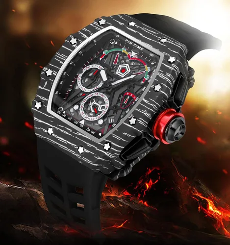 Vista 2 de Reloj de correa de goma para hombre, diseño deportivo cuadrado y luminoso, con cubierta desmontable, analógico y punk, con cronógrafo, mecanismo