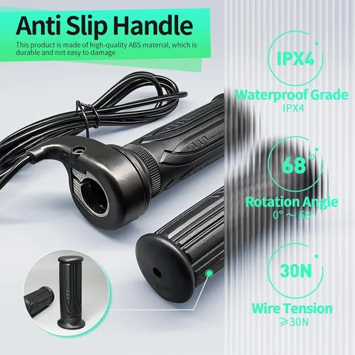 Vista 3 de Acelerador de giro completo para bicicleta eléctrica, mango derecho, acelerador de 24 V, 36 V, 48 V, 60 V, 72 V, con conector impermeable de 3