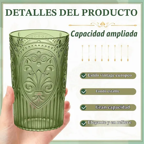 Vista 2 de 24 vasos de plástico vintage para agua potable de 16 onzas, a Verde