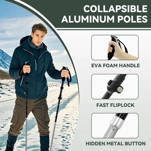 Vista 3 de Bastones de senderismo plegables – Paquete de 2 bastones de senderismo de aluminio, bastones ligeros para personas mayores, hombres, mujeres