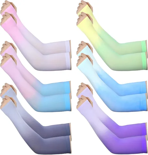 Vista 10 de JenPen 6 pares de mangas de brazo de protección solar UV para cubrir los brazos para mujeres, mangas de compresión para hombres Color delicado