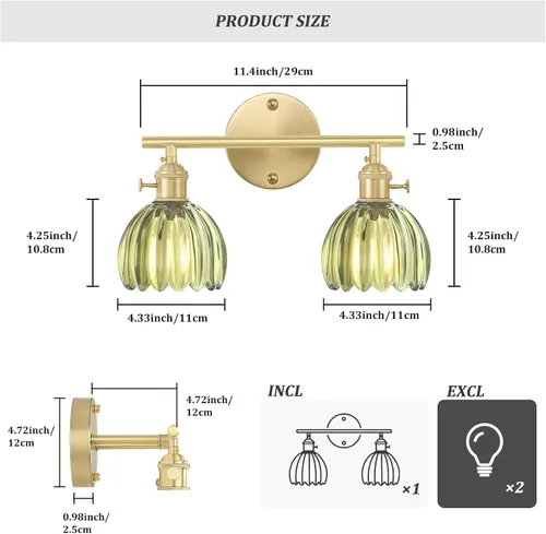 Vista 221 de Shenmoyl Lámparas de baño, lámpara de pared de 2 luces para tocador sobre espejo con pantalla de vidrio tulipán blanco para dormitorio, sala