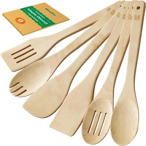 Vista 7 de Riveira Cucharas de madera de bambú para cocinar, 3 piezas, espátula de madera esencial para apartamento, cuchara antiadherente, juego de utensilios