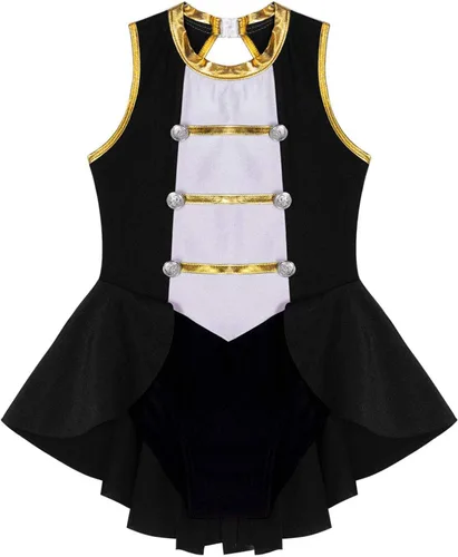Vista 3 de Fldy Disfraz de maestro de circo para niñas y niñas, vestido de baile sin mangas, leotardo, traje de Halloween, cosplay