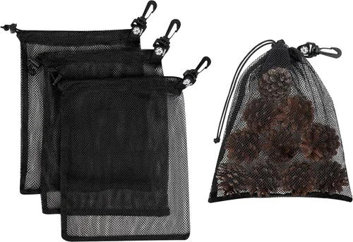 Vista 12 de PALTERWEAR Bolsa de malla con cordón y clips de mosquetón, juego de 4, Negro