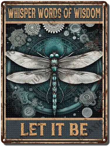 Vista 16 de LIUAXICIA Letrero de estaño vintage divertido con texto en inglés «Into The Forest I go to Lose My Mind and Free My Soul Dragonfly», letrero