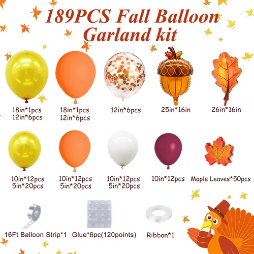 Vista 2 de AobkDeco Kit de arco de guirnalda de globos de otoño de 189 piezas, decoraciones de otoño, globos naranjas, burdeos, blancos, para Acción