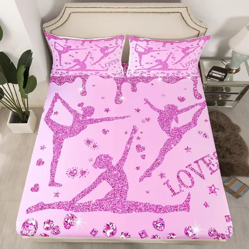 Vista 26 de Erosebridal Sábana bajera ajustable de gimnasia con bolsillo profundo para niñas y niños, tamaño individual, juego de ropa de cama deportiva