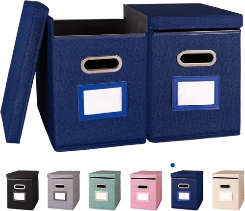 Vista 11 de Paquete de 2 Organizador de Carpetas de Archivos Colgantes con Tapa, Caja de Almacenamiento de Archivos de Tela Tamaño Carta Plegable, Soporte