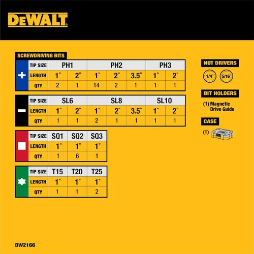 Vista 2 de DEWALT Juego de puntas de destornillador con estuche resistente, 45 piezas (DW2166), juego de destornillado gris/plata con estuche resistente