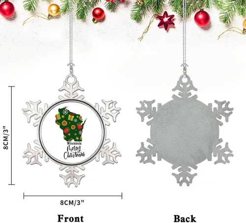 Vista 3 de Adorno de Navidad de Wisconsin, adornos de metal de copo de nieve de Wisconsin para árbol de Navidad, adorno colgante de regalo de recuerdo de 50