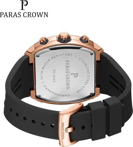 Vista 9 de Paras Crown Watches for Men Luxury Fashion Analog 50M Waterproof Sports Watch with Tonneau Dial Luminous Quartz Business Wrist Watch