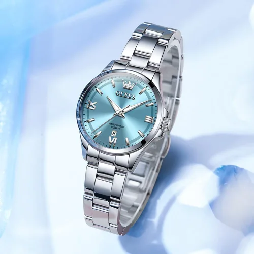 Vista 4 de OLEVS - Relojes de acero inoxidable para mujer, reloj de plata de lujo para damas con fecha, relojes analógicos de cuarzo impermeables y delicados