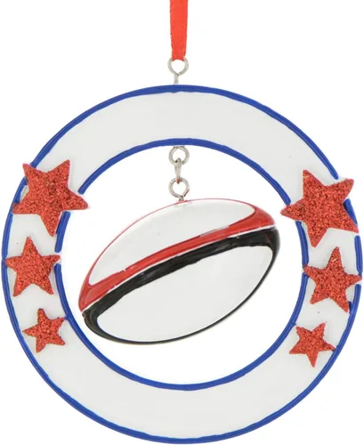 Vista 2 de Elves - Adorno de rugby personalizado 2025 – Adornos deportivos de pelota de rugby para árbol de Navidad, deportes, adornos de Navidad