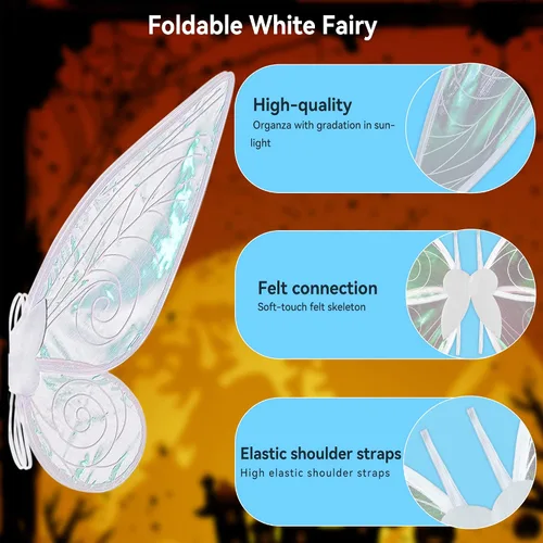 Vista 6 de Fairy Wings, Fairy Costume for Women, Butterfly Wings for Adults Kids, Halloween Costume Angel Wings Dress Up Party Favor