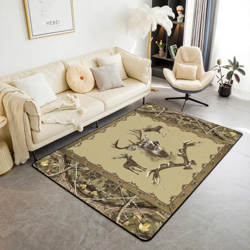 Vista 13 de Erosebridal Alfombra rústica de ciervo para niños y niñas, alfombra vintage con cuernos de alce de 3 x 5, alfombra de paisaje de árboles en acuarela
