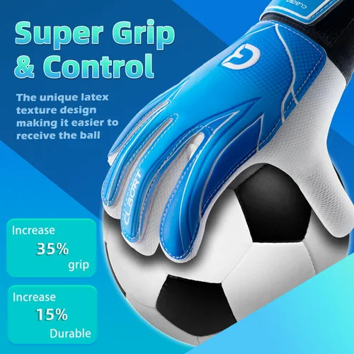 Vista 2 de Guantes de portero de fútbol para jóvenes y niños, guantes de portero con palmas de súper agarre, guantes de fútbol antideslizantes, protección