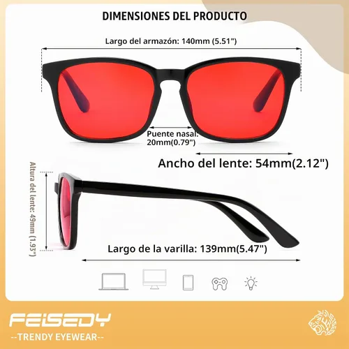 Vista 5 de FEISEDY Orange Blue Light Blocking Glasses for Woman Men Amber Lenses Computer Gaming Glasses for Better Sleep Cuadrado clásico negro