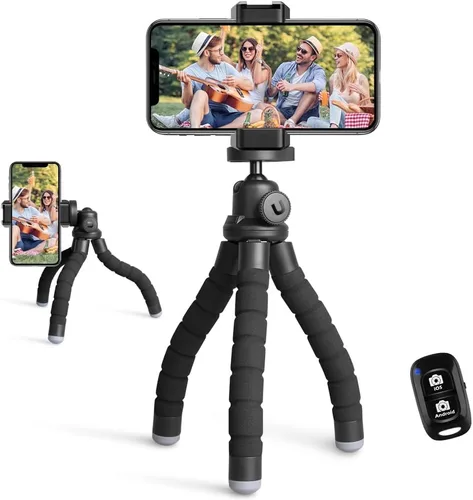 Vista 8 de UBeesize Trípode para teléfono, UBeesize Trípode para teléfono de 30 cm flexible con soporte para teléfono celular y obturador remoto inalámbrico
