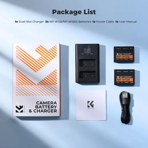 Vista 7 de K&F Concept Batería y cargador NP-W126 NP-W126S de 1300 mAh para Fujifilm XM5, X100VI, X100V, XS10, XT30, XT30 II, XT20, XE4, A5, cargador rápido