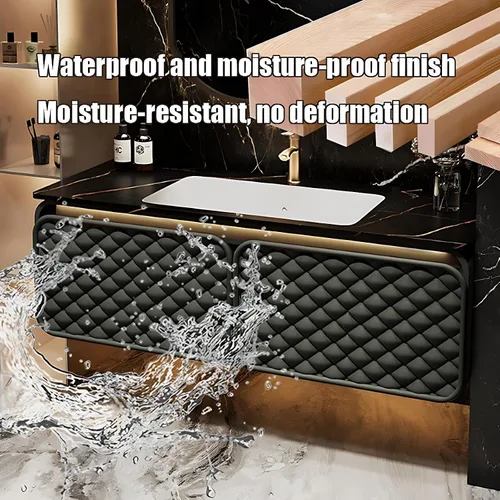 Vista 6 de Tocador de baño con fregadero, elegante tocador de baño flotante con espejo inteligente de desempañamiento, gabinete de fregadero de madera maciza