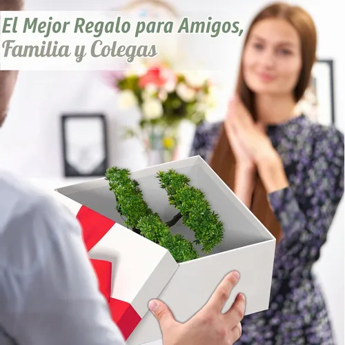 Vista 6 de Mini plantas de bonsái artificiales con macetas de cemento de plástico para la decoración del hogar y la oficina (verde)