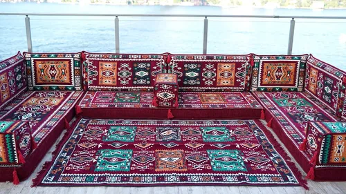 Vista 3 de arabicsofa Juego de asientos de sofá árabe granate en forma de U - Sofá modular bajo para sala de estar