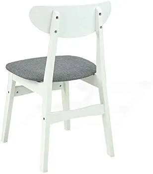 Vista 6 de Yumiko - Juego de 6 sillas de comedor y mesa redonda extensible, de madera maciza moderna con asiento acolchado, color blanco con cojín gris claro