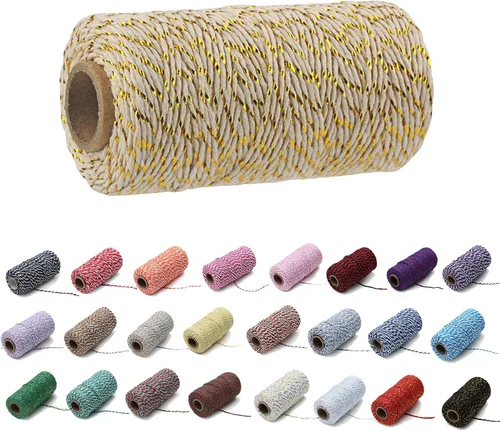 Vista 11 de 1 rollo de cuerda de algodón colorida de 0.0787 in de 109 yardas, cuerda para panaderos, manualidades DIY, envoltura de regalos, Navidad, boda #02