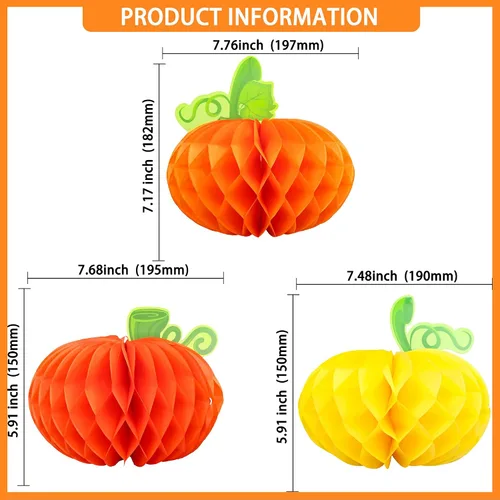 Vista 2 de Gyufise 6 centros de mesa de calabaza, calabaza de papel, panal, calabaza, centros de mesa de calabaza, calabazas de tejido 3D, decoración colgante