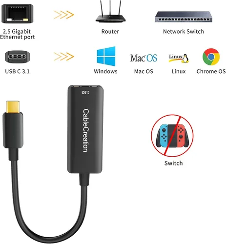 Vista 4 de CableCreation Adaptador USB C a 2.5G Ethernet, USB C 3.1 a RJ45 2.5 Gigabit LAN Thunderbolt 3, compatible con MacBook Pro MacBook Air iPad Pro