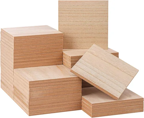 Vista 10 de Paquete de 20 bloques cuadrados de madera MDF sin terminar, bloques de madera de 3.9 x 3.9 pulgadas para manualidades, proyectos de bricolaje