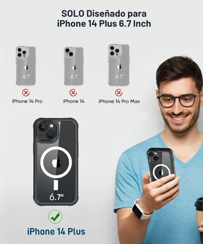Vista 2 de Compatible con iPhone 14 Plus Funda, Protector de Pantalla Integrado, con Protector de Lente de Cámara, [Compatible con MagSafe] Funda de Cuerpo