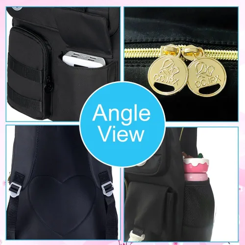 Vista 4 de WZLVO Mochila para laptop para niñas y mujeres, 15.6 pulgadas, bonita estética, resistente al agua, antirrobo, para la escuela universitaria