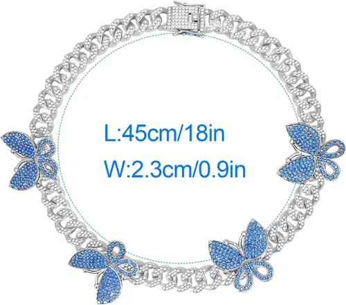 Vista 4 de YBMYCM - Collar cubano de mariposa, collares de cristal, cadena de eslabones cubanos, mariposa brillante para mujeres y hombres, joyería de rapero