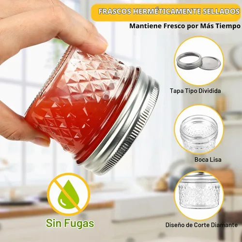 Vista 3 de 40 unidades de tarros Mason de 4 oz con tapas y bandas regulares, tarros pequeños para conservas, tarros de vidrio mini para mermelada, miel