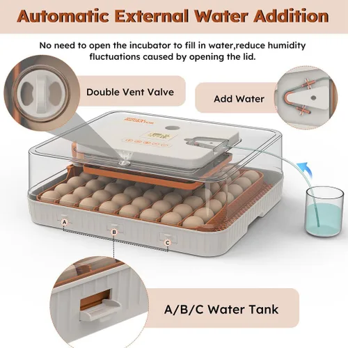 Vista 2 de Incubadora de 56 huevos, girador automático de huevos con vela LED, control inteligente de temperatura y humedad, recarga automática de agua, visión