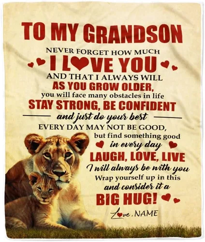 Vista 27 de Manta personalizada con texto en inglés «To My Grandson from Grandma Grandpa You Will Never Lose Lion Nison», manta de forro polar personalizada