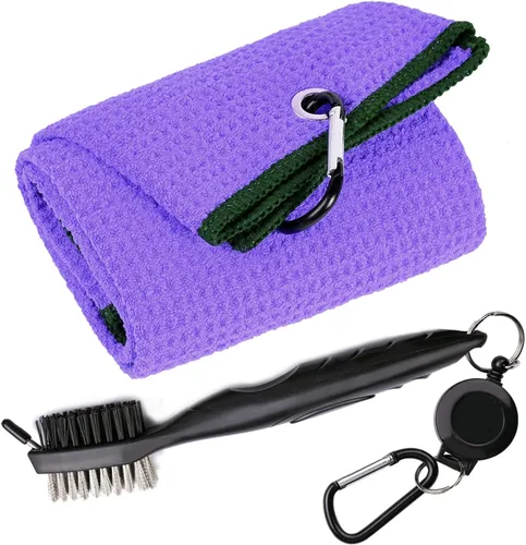 Vista 17 de Toallas de Golf, Toalla de Golf de Microfibra con Patrón Waffle Tri-fold - Kit de Herramientas de Cepillo con Limpiador de Ranuras del Club, con 2