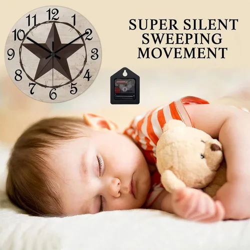 Vista 3 de Reloj de pared con diseño de estrella de Texas occidental, reloj de madera retro sin tictac, silencioso a pilas, fácil de leer, elegante reloj