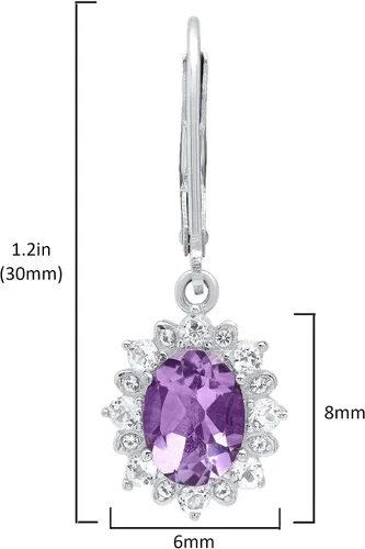 Vista 4 de MAX + STONE - Aretes colgantes ovalados de plata de ley 925 con halo y explosión de sol para mujer, piedra natal de 0.315 x 0.236 in con cierre