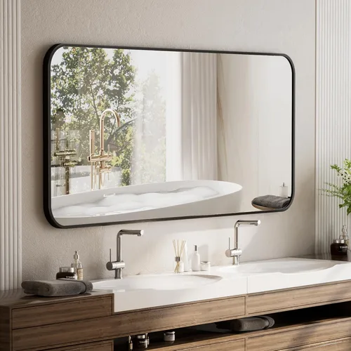 Vista 7 de BEAUTYPEAK Espejo de baño rectangular montado en la pared de 16" x 24", negro