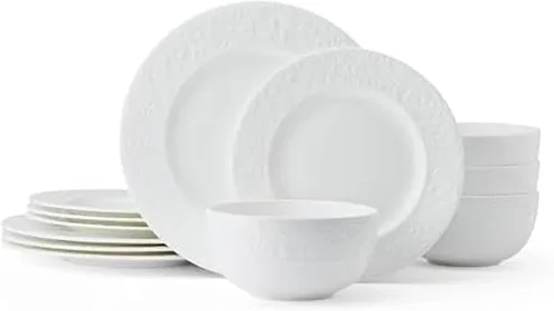 Vista 9 de Mikasa Bentlee Bone China - Juego de vajilla ligera de 12 piezas resistente a las astillas, servicio para 4, color blanco