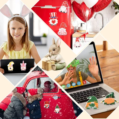 Vista 5 de Sinmoe 24 imanes navideños de gnomo de temporada, imanes para refrigerador, puerta de garaje de Pascua, gnomos para nevera, resorte magnético