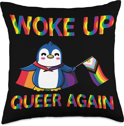 Vista 4 de Rainbow Flag, Proud Penguin, Rainbow Penguin Woke, Diversity, Queer Penguin, Lgbtqueer Throw Pillow, 16x16, Multicolor