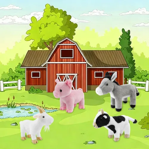 Vista 5 de Juego de 4 animales de peluche de granja de 8 pulgadas – cerdo, cabra, vaca y burro, juguetes ultrasuaves y lavables para niños, adorable decoración