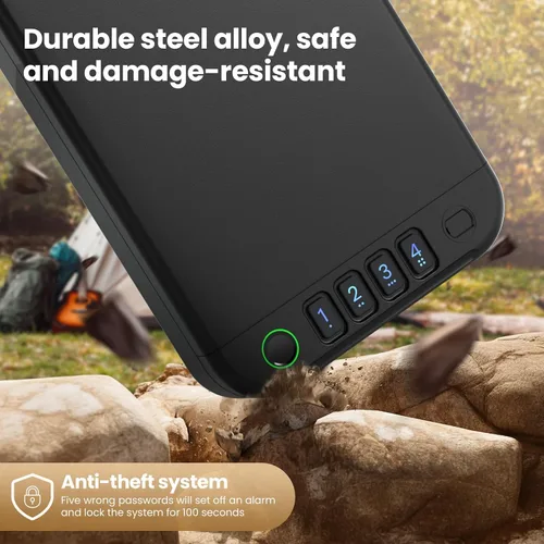 Vista 8 de Caja fuerte para armas, caja fuerte portátil de pistola pequeña con control de APP mejorado, estuche de viaje, cajas fuertes biométricas para armas