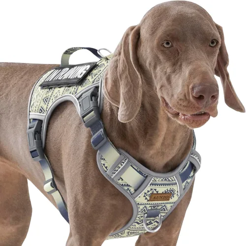 Vista 24 de Arnés para perro sin tirones para perros de tamaño pequeño, chaleco ajustable para caminar fácilmente, material Oxford transpirable, tiras Verde